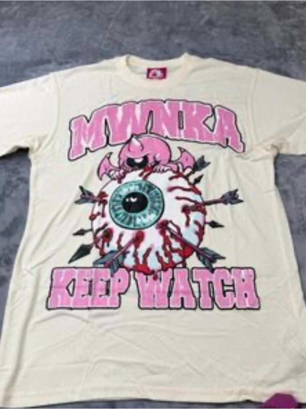 NWT MWNKA Mishka Keep Watch Graphic Logo Cream Size Medium MSK 144